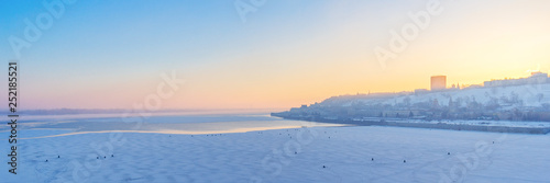 Panorama of the Nizhny Novgorod and the Volga River at dawn, Russia