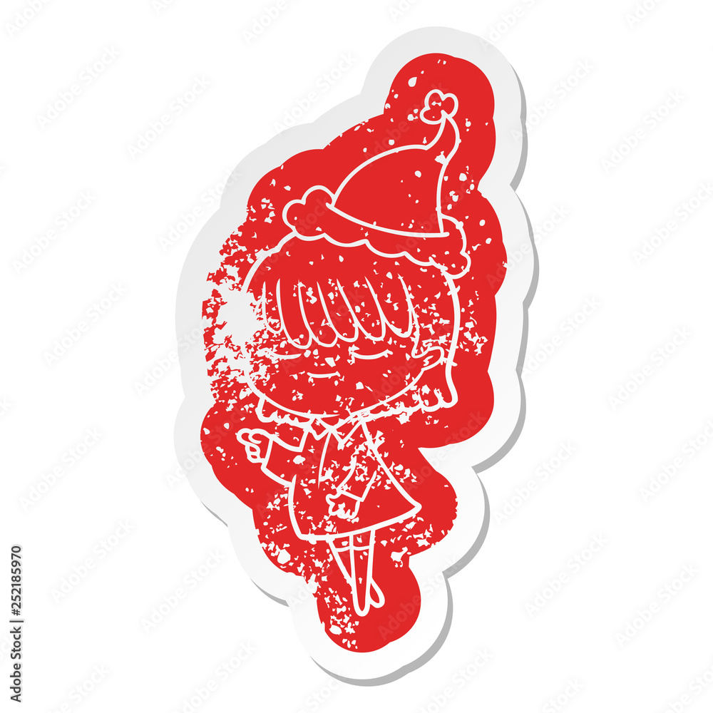 cartoon distressed sticker of a woman wearing santa hat cartoon distressed sticker of a woman wearing santa hat