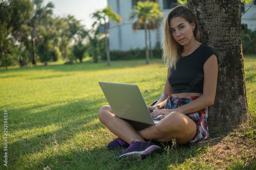 sporty young female in a black top and shorts has a good time in nature, sporty young female in a black top and shorts has a good time in nature,