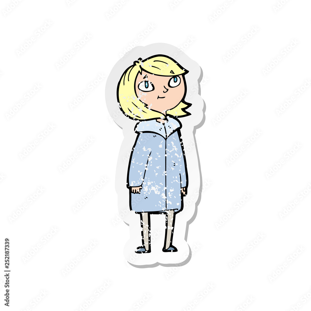 retro distressed sticker of a cartoon happy girl retro distressed sticker of a cartoon happy girl