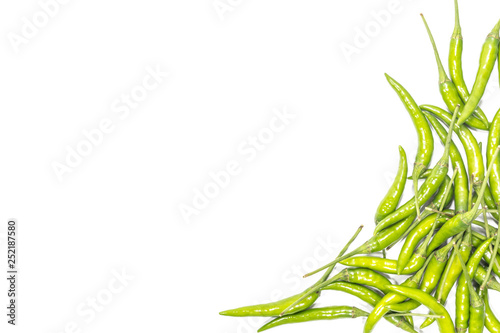 Fresh green chili pepper is a frame pattern isolated on white background.