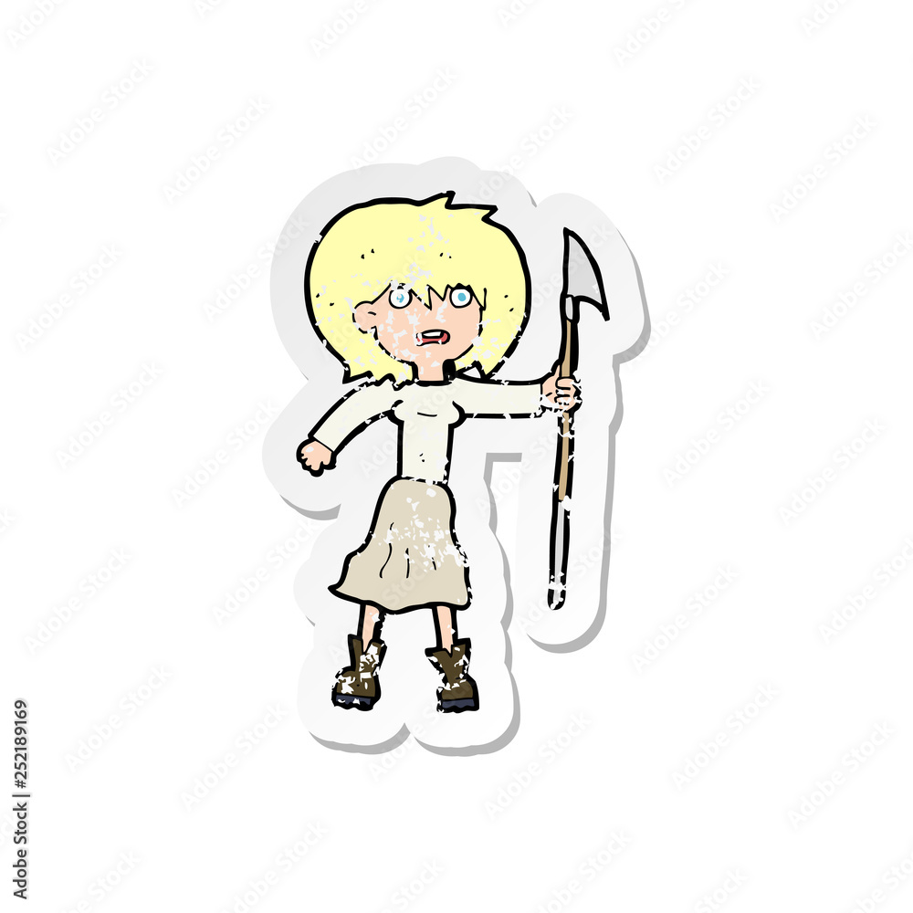 retro distressed sticker of a cartoon woman with harpoon retro distressed sticker of a cartoon woman with harpoon
