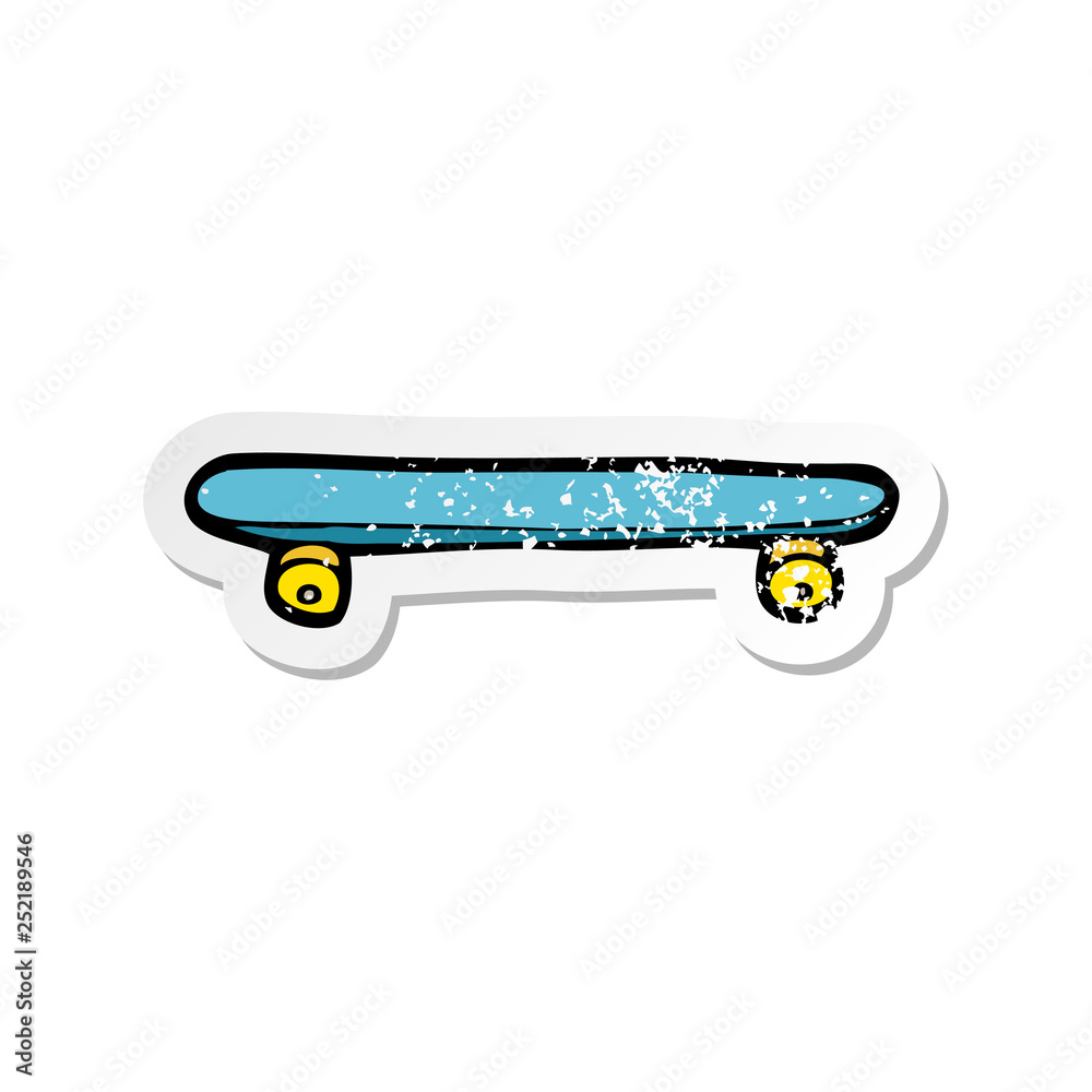 retro distressed sticker of a cartoon skateboard retro distressed sticker of a cartoon skateboard