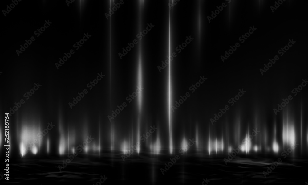 Empty black scene with shine and highlights of light reflected on water. Product showcase spotlight background. Clean photographer studio. Black abstract background.