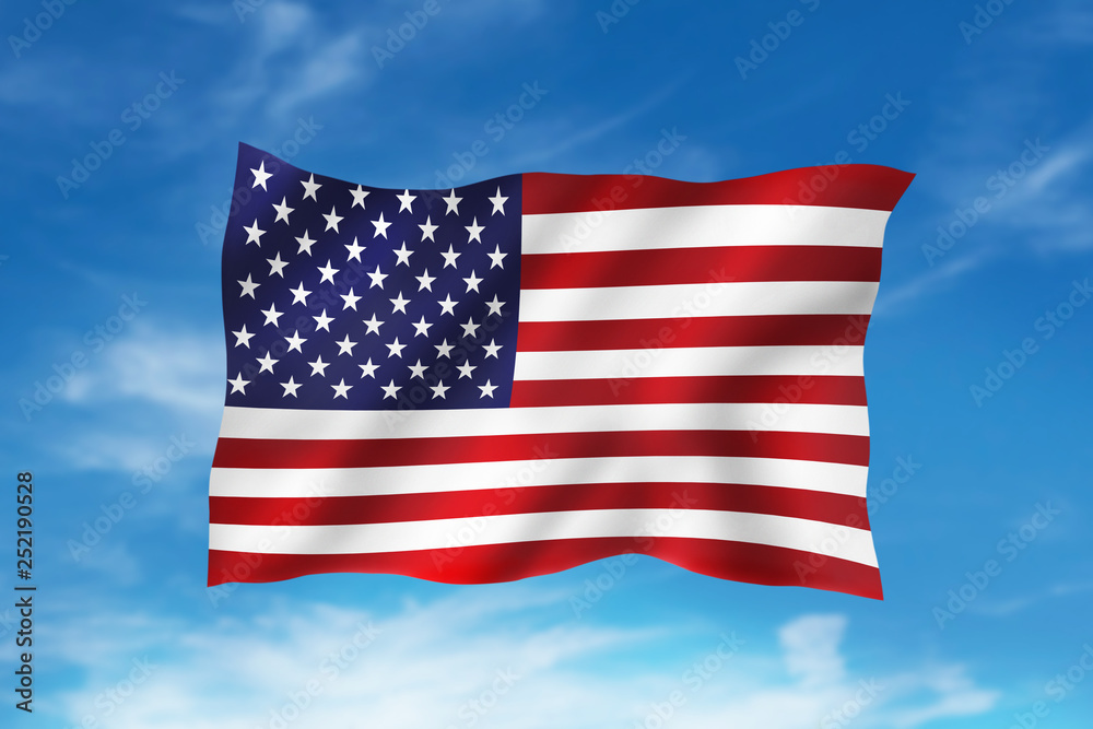 Obraz premium Flying American flag with sky