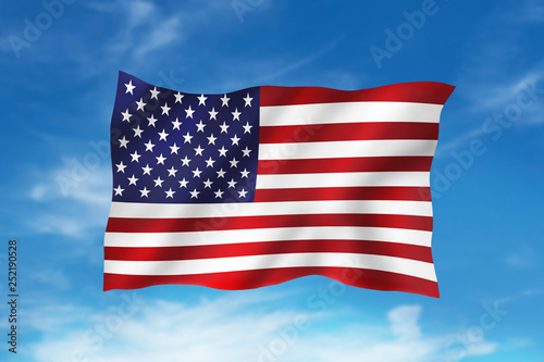 Flying American flag with sky