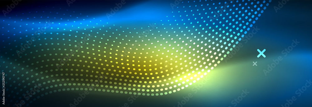 Glowing abstract wave on dark, shiny motion, magic space light. Vector techno abstract background Glowing abstract wave on dark, shiny motion, magic space light. Vector techno abstract background