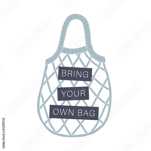 Bring your own bag. Zero waste concept. Vector hand drawn illustration