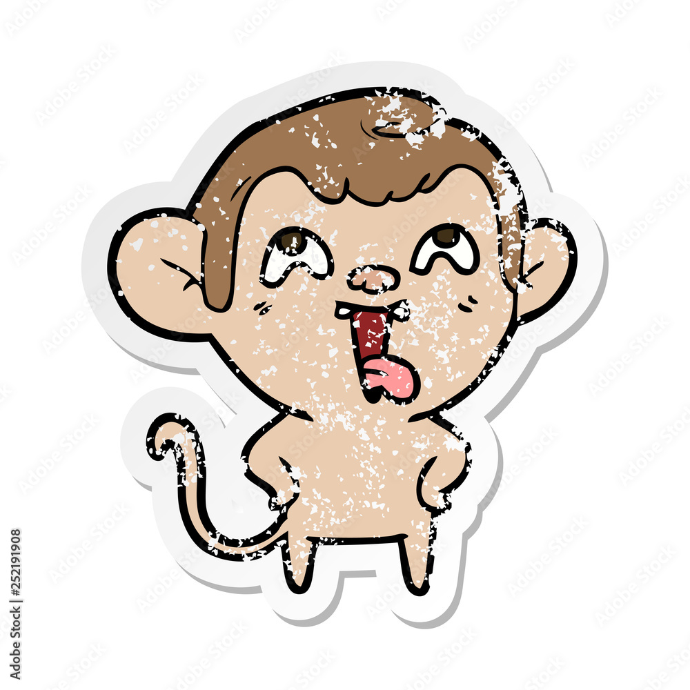 Obraz premium distressed sticker of a crazy cartoon monkey