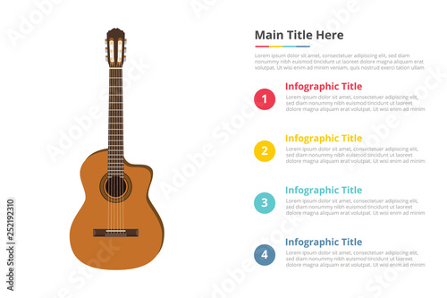 classic guitar infographic template with 4 points of free space text description - vector illustration