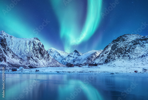 Платно Aurora borealis on the Lofoten islands, Norway
