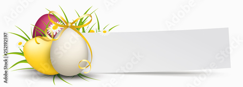 Paper Banner Easter Eggs Golden Ribbon Grass
