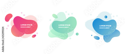 Set of abstract liquid shape isolated on white background. Gradient banner with fluid forms, wave, lines. Modern logo. Vector design