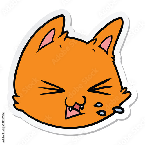 sticker of a spitting cartoon cat face