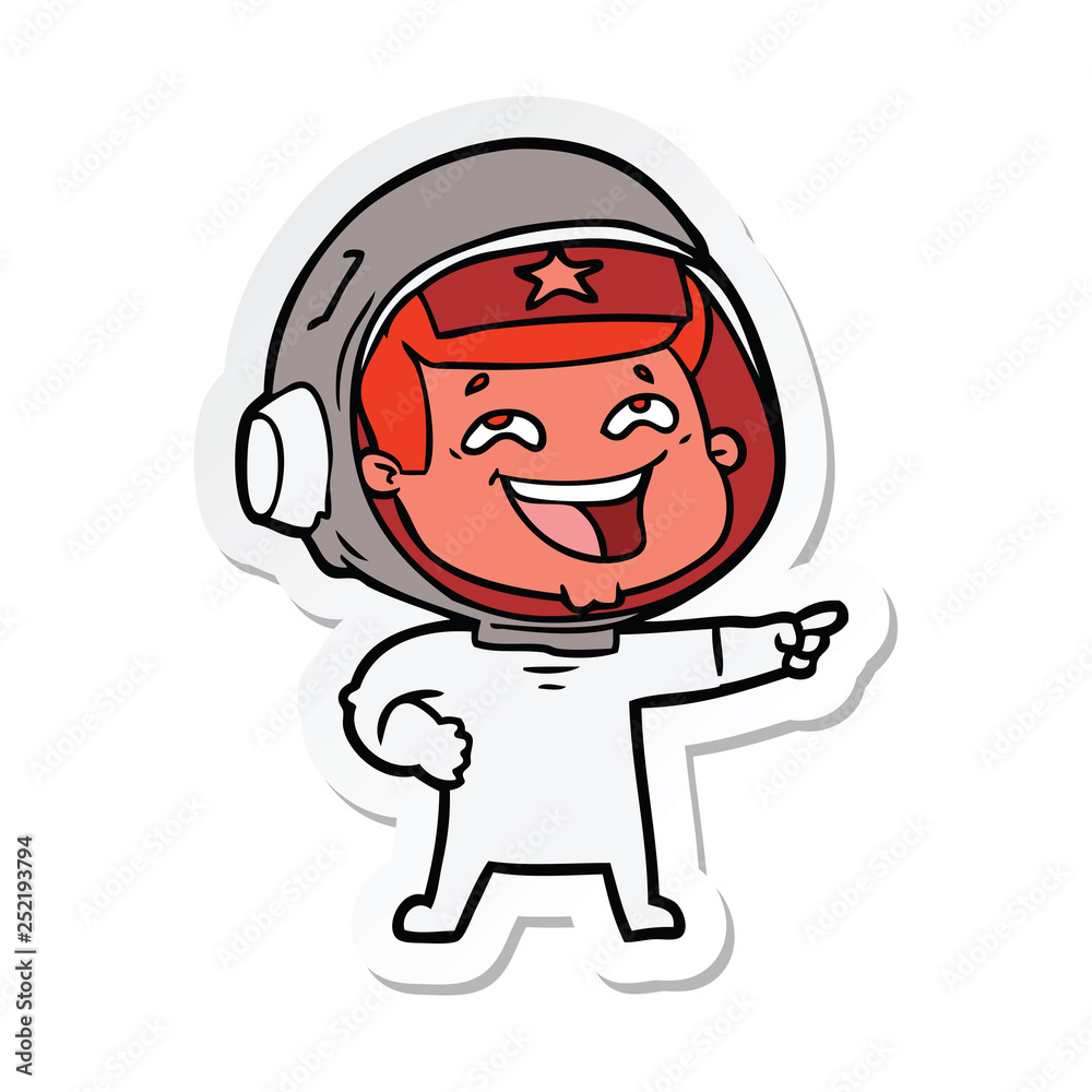 sticker of a cartoon laughing astronaut