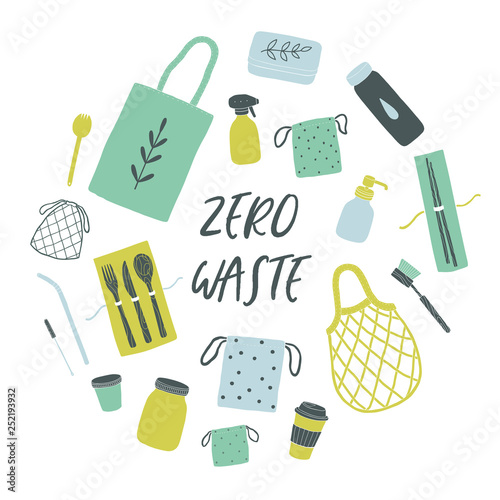 Zero waste items. Vector hand drawn illustration