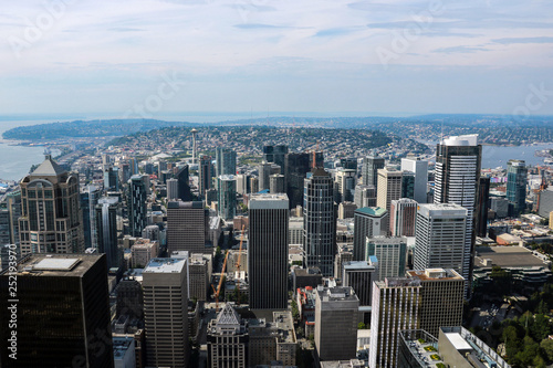 Seattle  USA  August 31  2018  Seattle Cityscape Aerial Panoramic View.