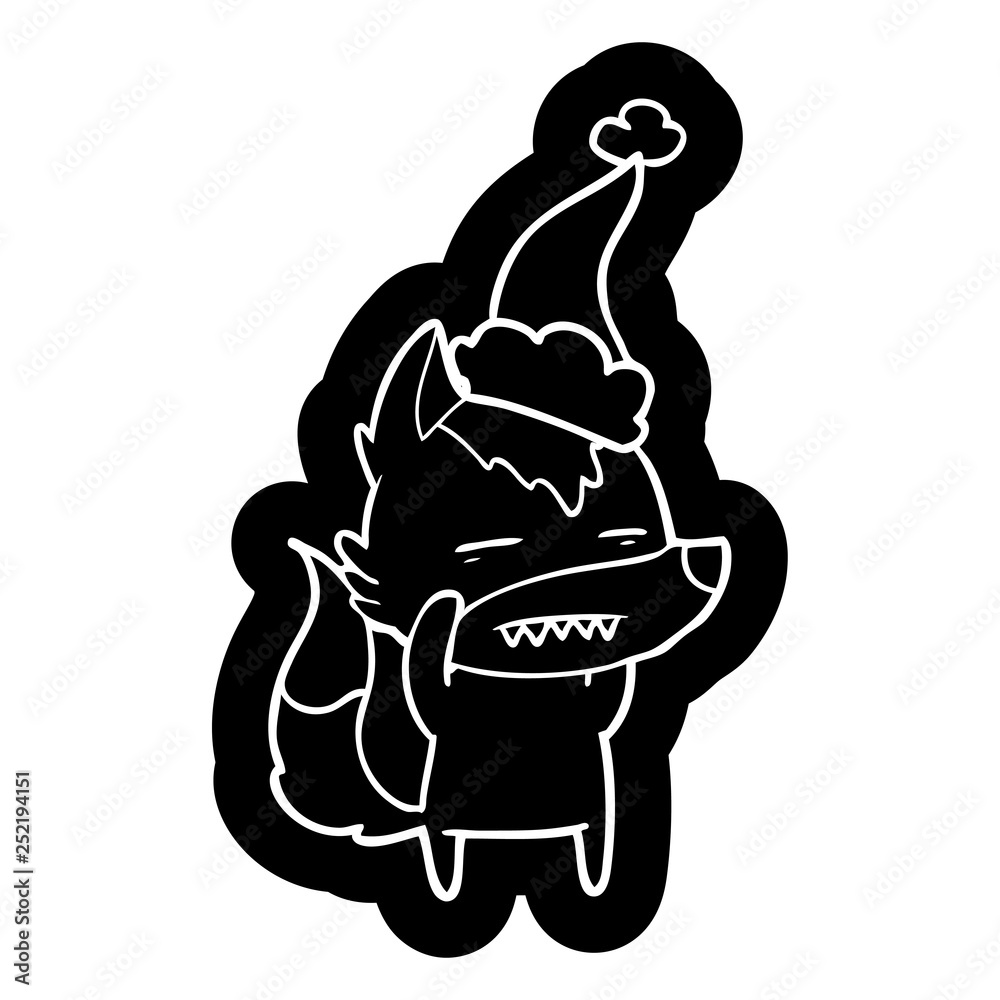 cartoon icon of a wolf showing teeth wearing santa hat cartoon icon of a wolf showing teeth wearing santa hat
