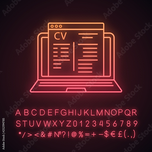 Online job application neon light icon