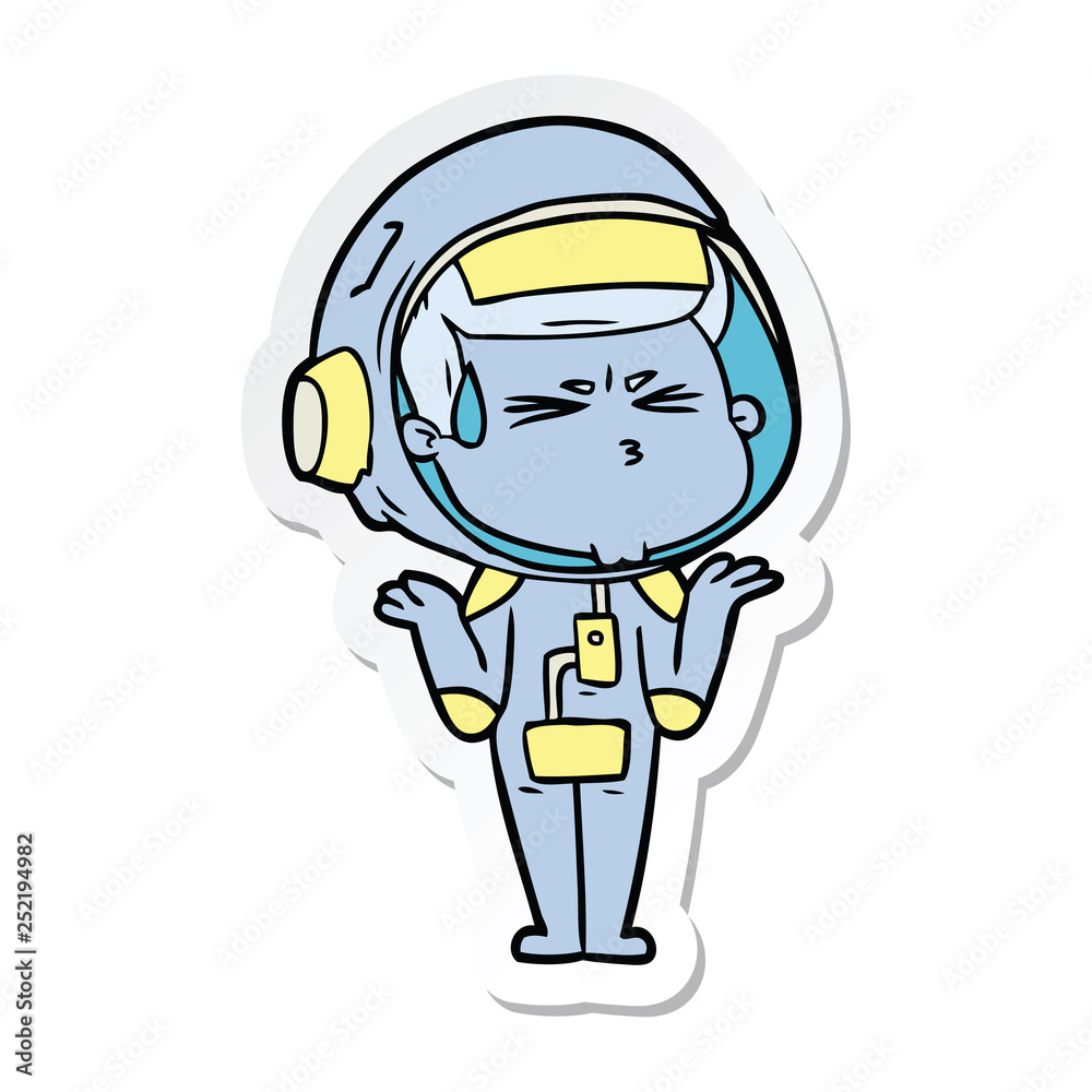 sticker of a cartoon stressed astronaut sticker of a cartoon stressed astronaut