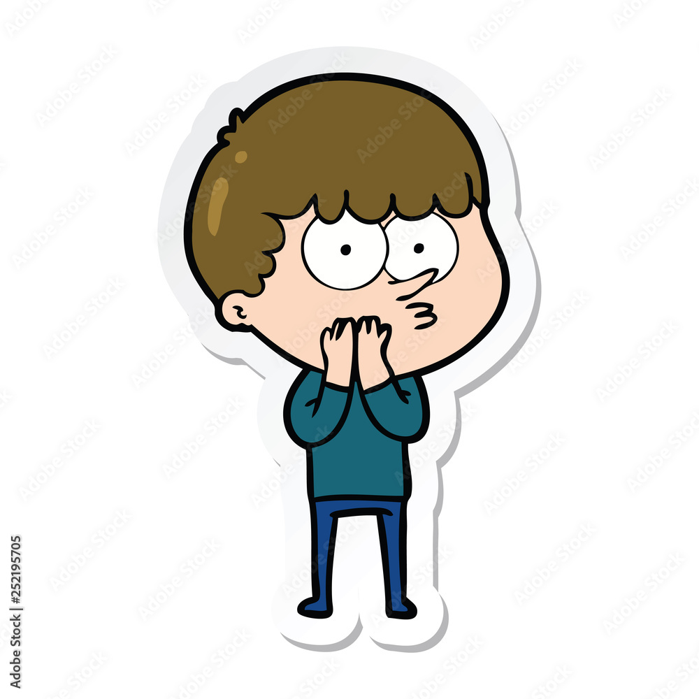 sticker of a cartoon curious boy sticker of a cartoon curious boy