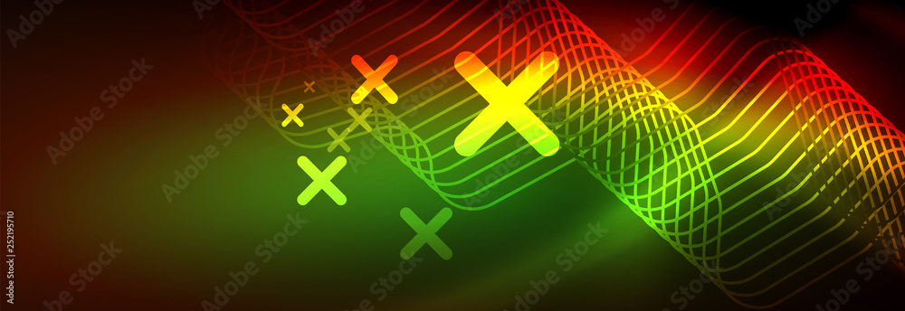 Fototapeta premium Neon glowing techno lines, hi-tech futuristic abstract background template with square shapes
