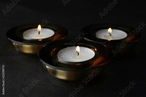 Burning candles for celebration of Divaly on dark background