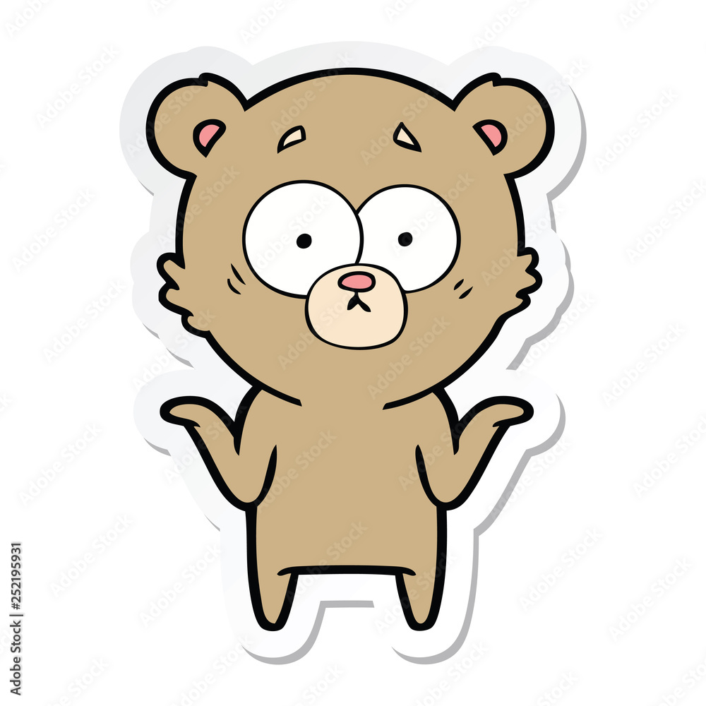sticker of a cartoon bear shrugging shoulders sticker of a cartoon bear shrugging shoulders