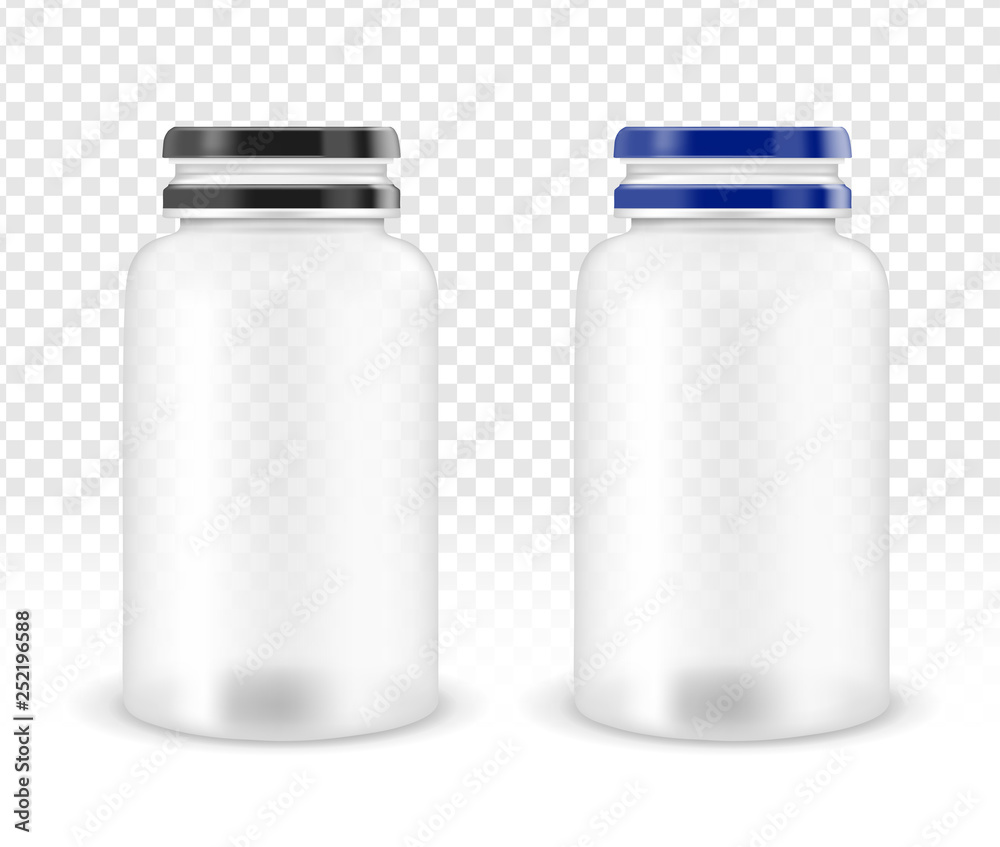 Vector transparent plastic bottle for multivitamins or medication Vector transparent plastic bottle for multivitamins or medication