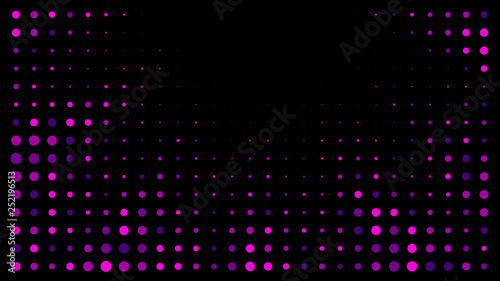 Festive shiny neon background. Halftone gradient pattern vector illustration. Explosion  salute. Pink dotted  purple dark halftone texture. Pop Art style purple pink comics Background. Dots background