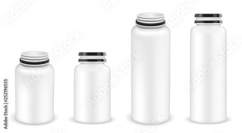 Vector open and closed plastic bottle for multivitamins or medication