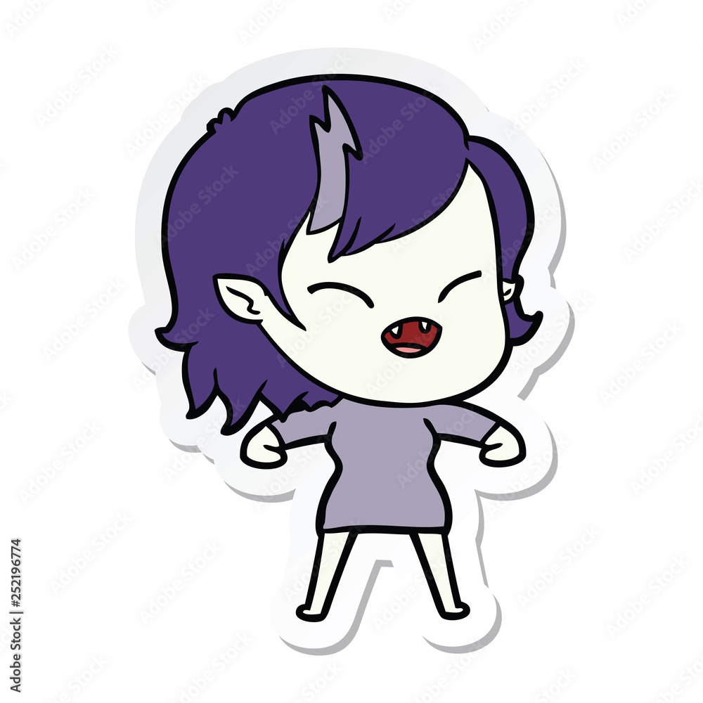 sticker of a cartoon laughing vampire girl sticker of a cartoon laughing vampire girl