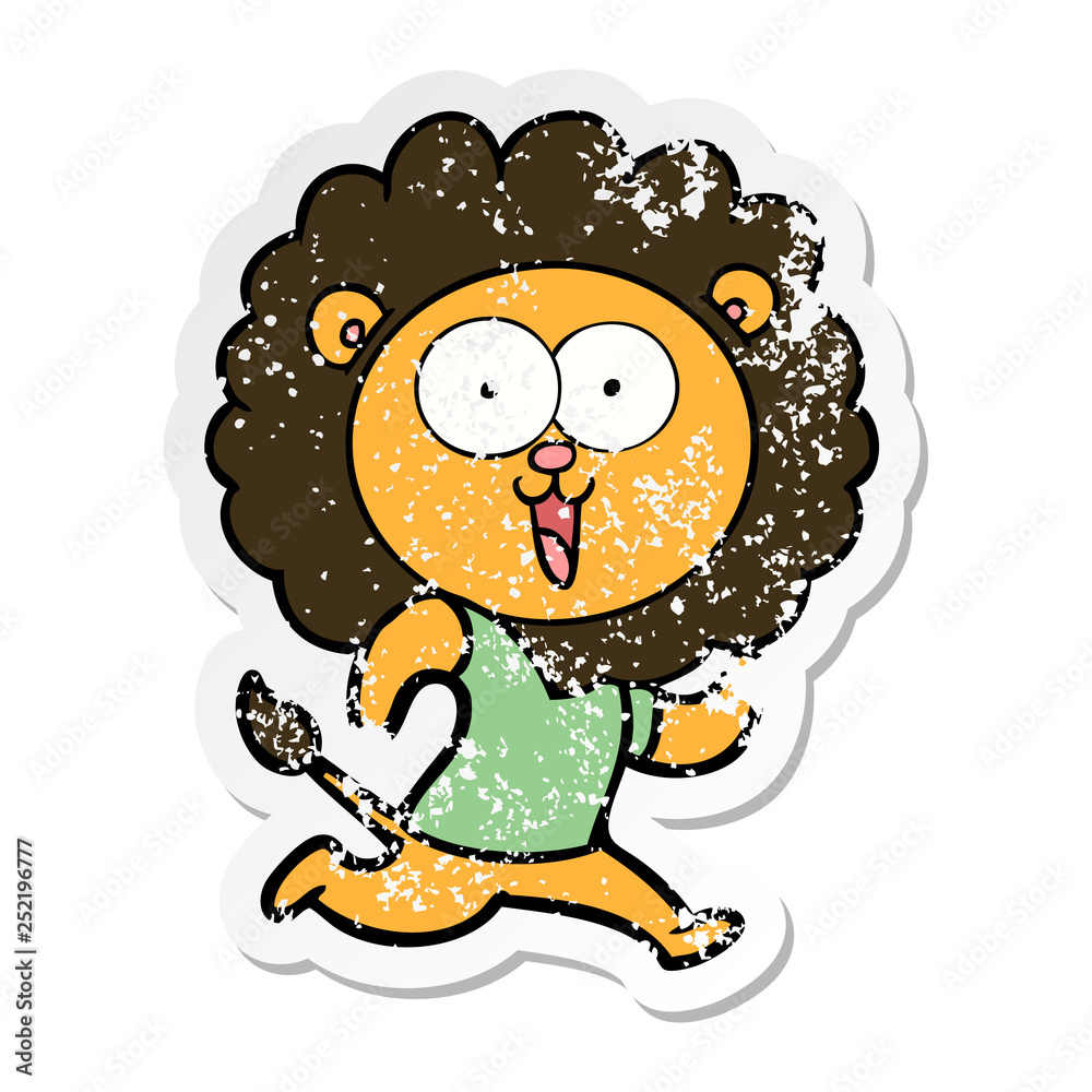 distressed sticker of a happy cartoon lion distressed sticker of a happy cartoon lion