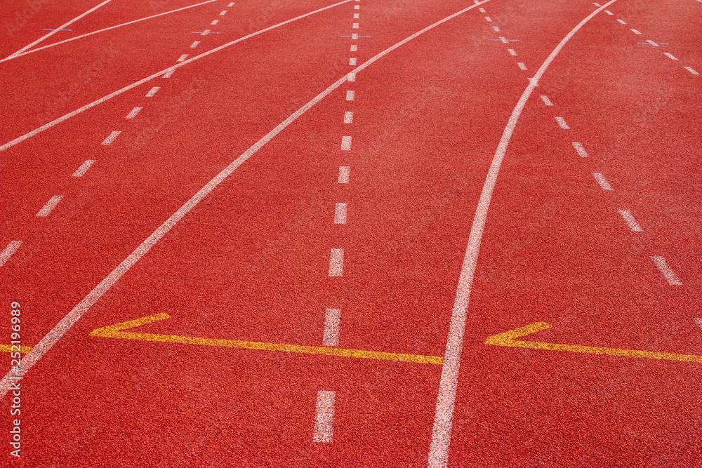 Red running track Synthetic rubber on the athletic stadium