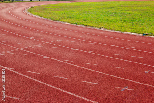 Red running track Synthetic rubber on the athletic stadium