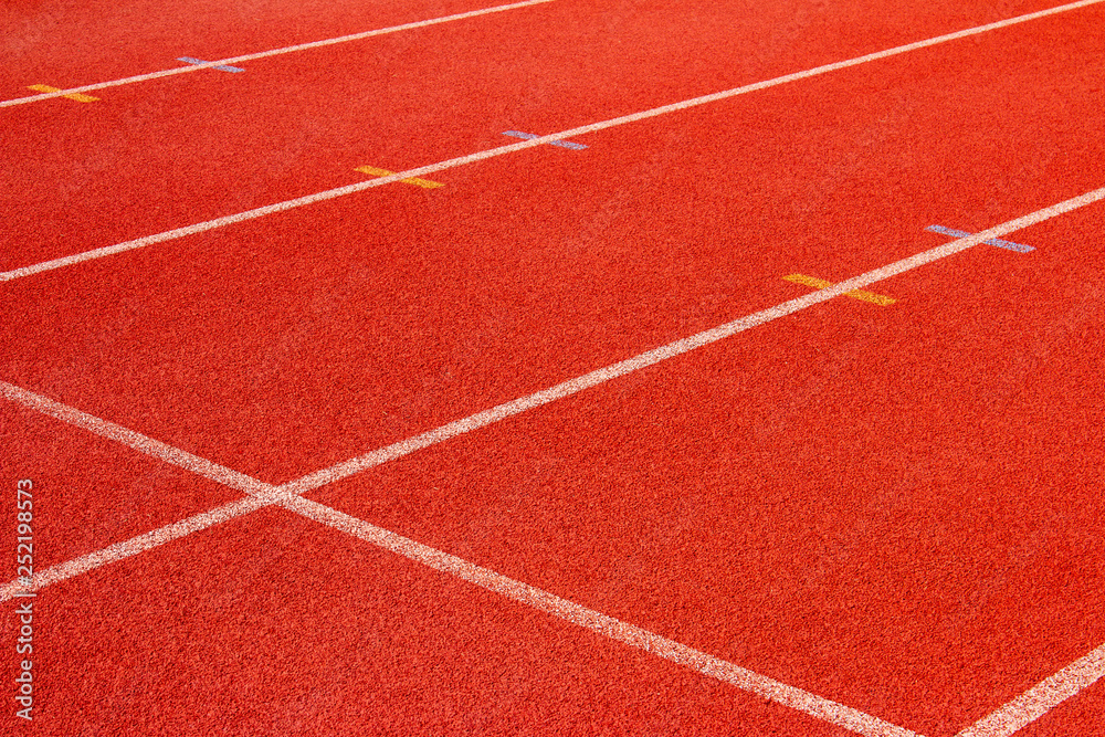 Red running track Synthetic rubber on the athletic stadium