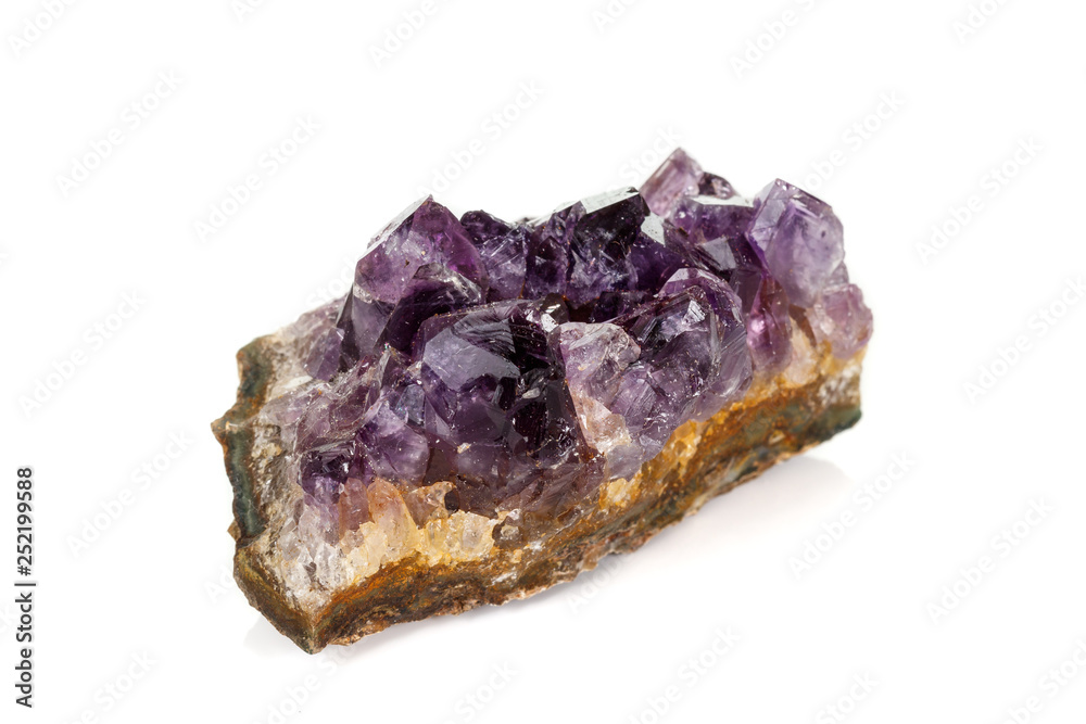 Amethyst Crystal Druse macro mineral on white background Amethyst Crystal Druse macro mineral on white background