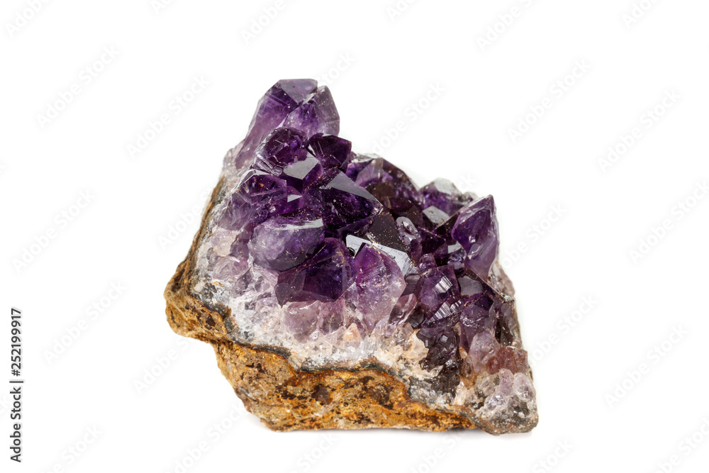 Amethyst Crystal Druse macro mineral on white background Amethyst Crystal Druse macro mineral on white background