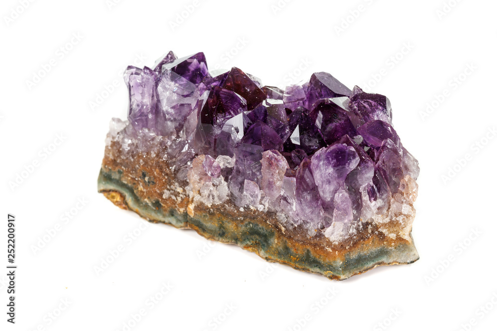 Amethyst Crystal Druse  macro mineral on white background