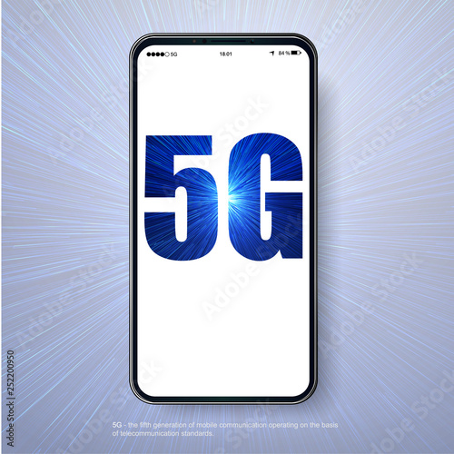 5G network wireless technology vector illustration. Wireless mobile telecommunication service concept. Marketing website landing template. Smartphone internet speed connection background