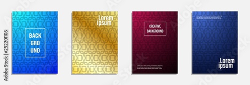 Colorful and modern cover design. Set of geometric pattern background