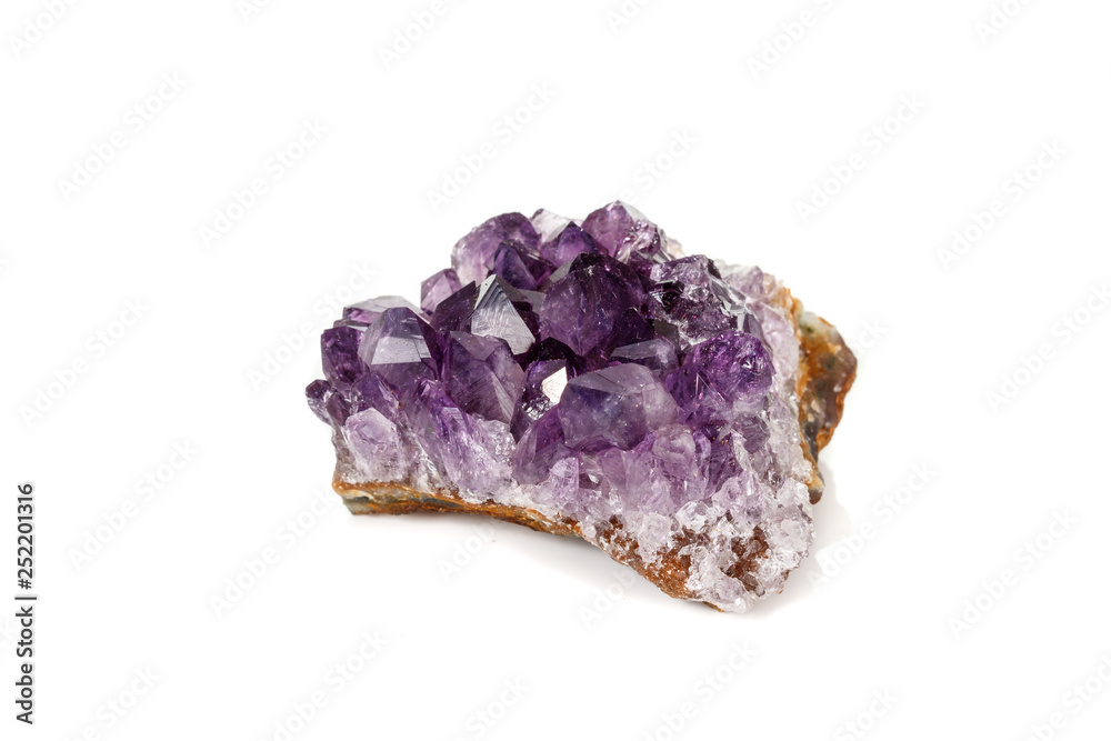 Amethyst Crystal Druse macro mineral on white background Amethyst Crystal Druse macro mineral on white background