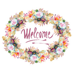 Bouquets floral botanical flower. Watercolor background illustration set. Frame border ornament square.