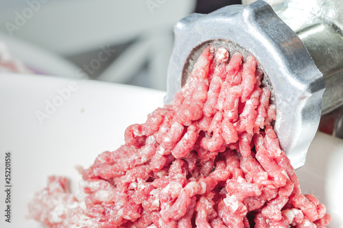 fresh minced meat from a meat grinder