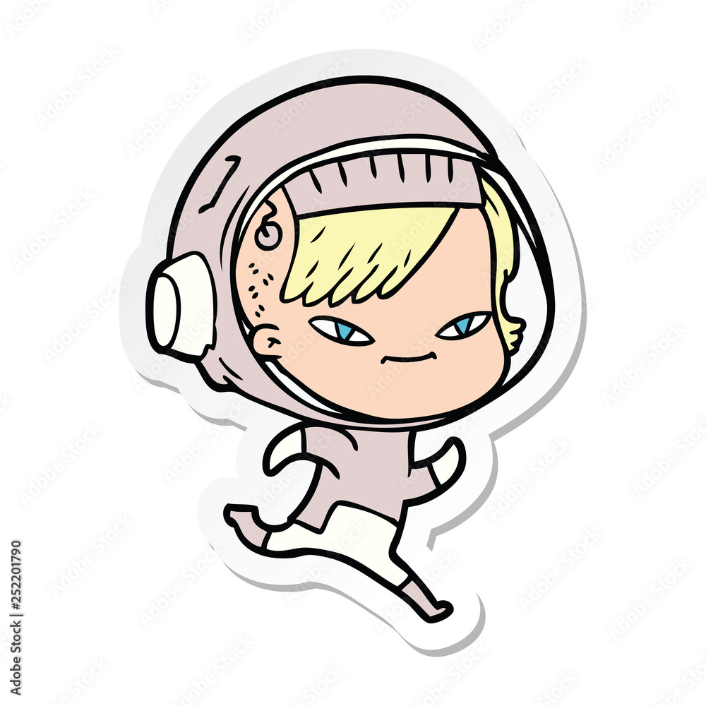 sticker of a cartoon astronaut woman sticker of a cartoon astronaut woman