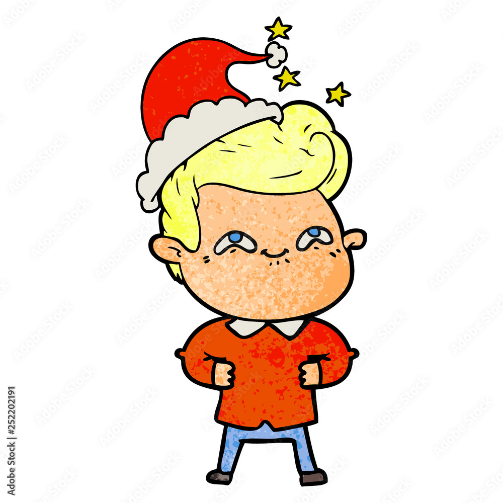 textured cartoon of a excited man wearing santa hat textured cartoon of a excited man wearing santa hat