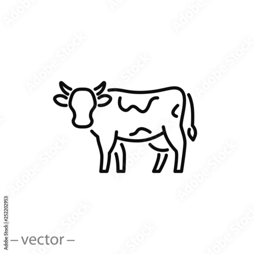 cow icon  farm animal line sign isolated on white background - editable stroke vector illustration eps10