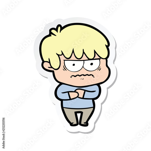 sticker of a annoyed cartoon boy