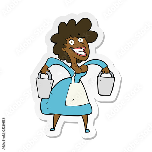 sticker of a cartoon milkmaid carrying buckets