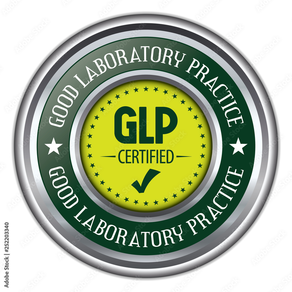 GLP. Good Laboratory Practice. Vector Metallic Badge.